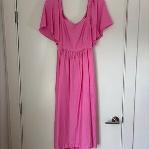A New Day Pink Flutter Sleeve Midi Sundress